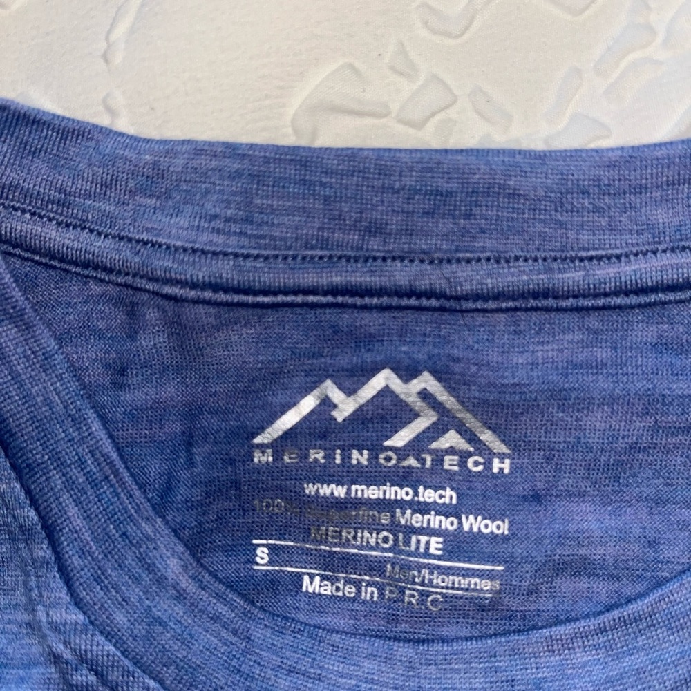 Men's Merino Lite Blue Crew Neck Short Sleeve Tee - Picture 3 of 3